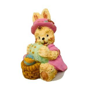 Estate Easter Decor, Bunny  3" Resin for small village-display Girl with eggs